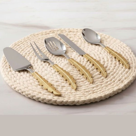 Golden Feather Serving Spoon Set of 5