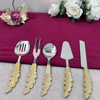 Golden Feather Serving Spoon Set of 5