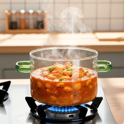 Clear Borosilicate Glass Cooking Pot with Amber Handles