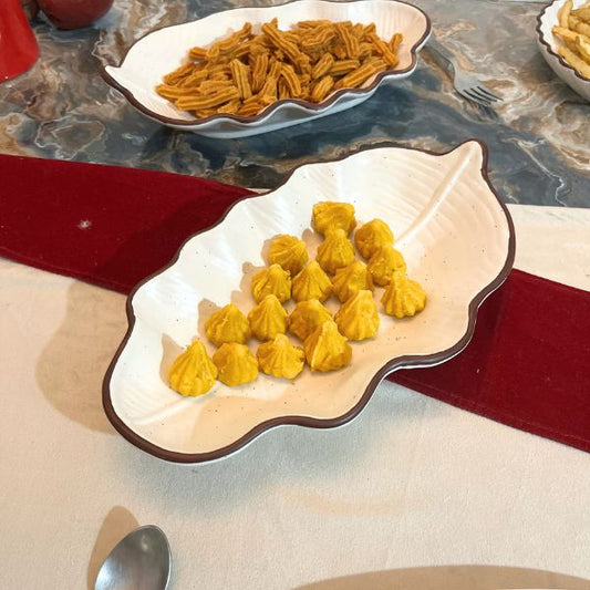 White Textured Leaf Platter