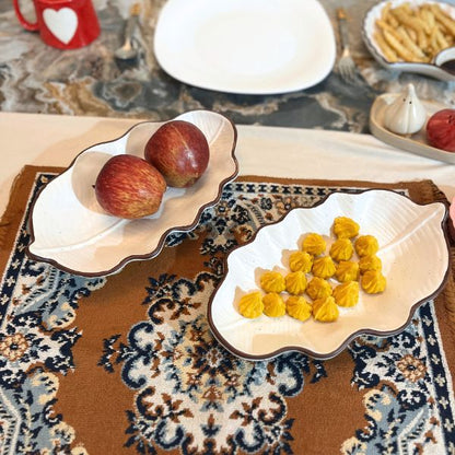 White Textured Leaf Platter