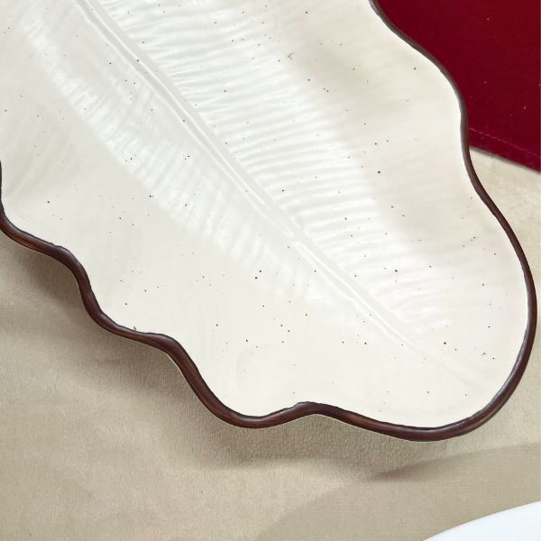 White Textured Leaf Platter