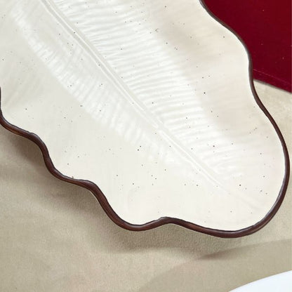 White Textured Leaf Platter