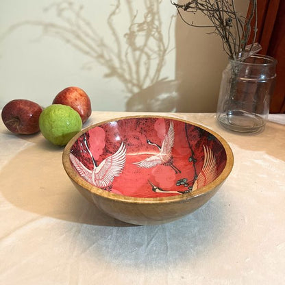 Bird Printed Mango Wood Salad Bowl
