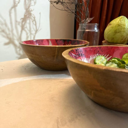 Bird Printed Mango Wood Salad Bowl