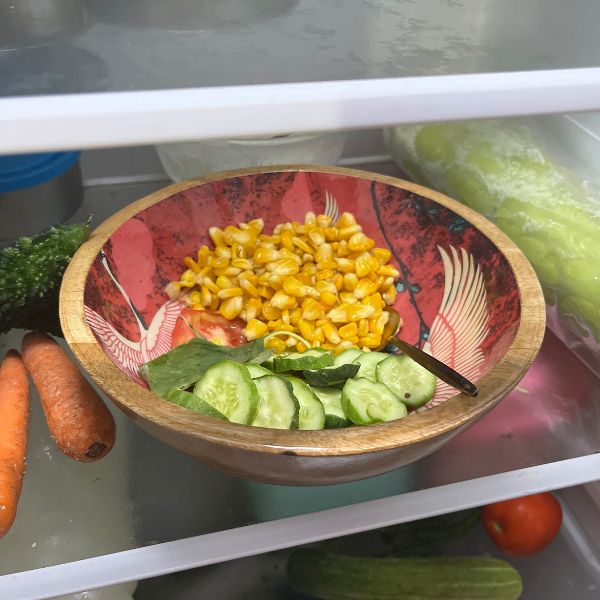 Bird Printed Mango Wood Salad Bowl