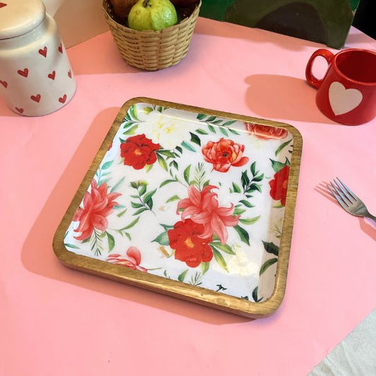 Floral Printed Mango Wood Plate
