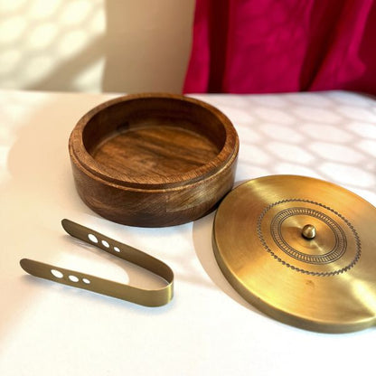 Wooden Roti Box with Tong