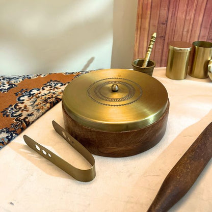 Wooden Roti Box with Tong