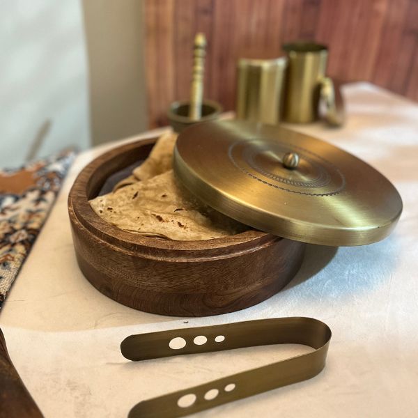 Wooden Roti Box with Tong
