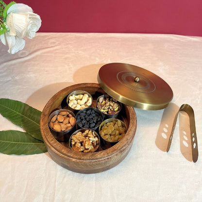 Wooden Roti Box with Tong