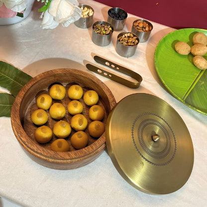 Wooden Roti Box with Tong