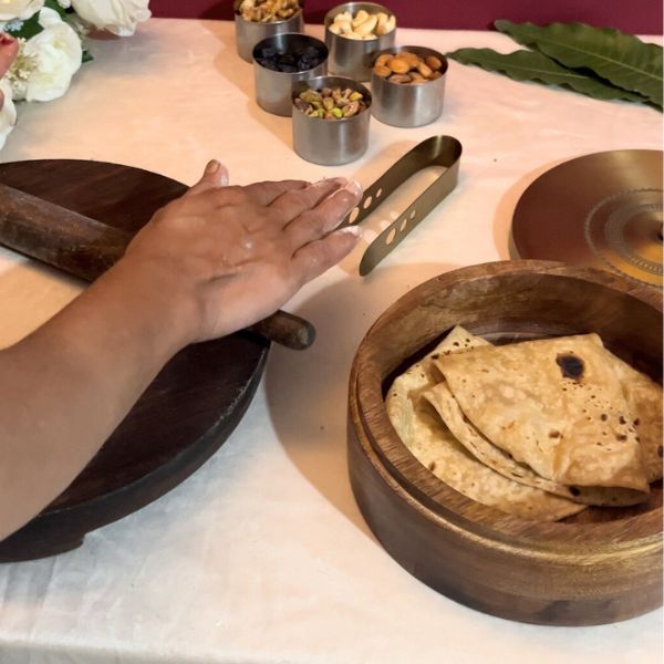 Wooden Roti Box with Tong
