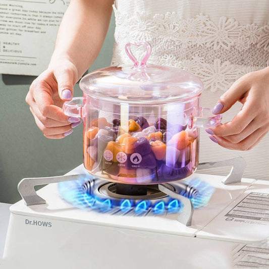 Heart Pink Borosilicate Glass Cooking Pot With Lid