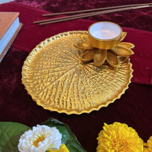 Elegant Lotus Flower Diya Plate