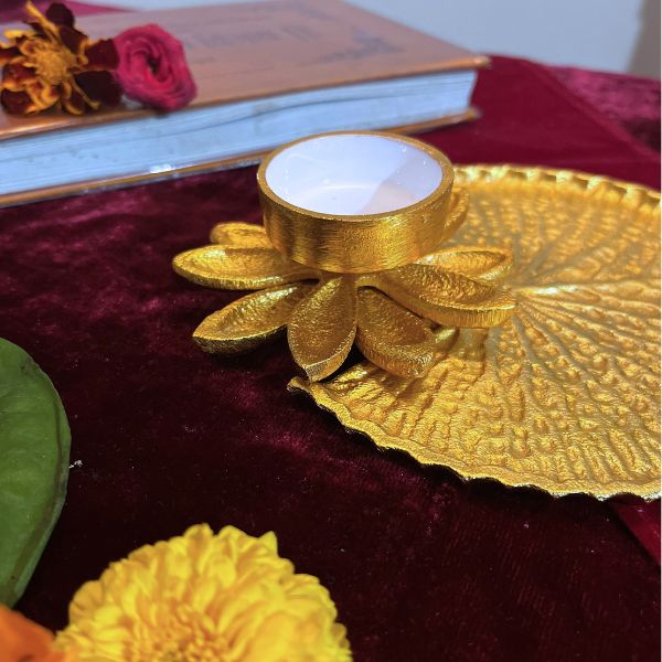Elegant Lotus Flower Diya Plate