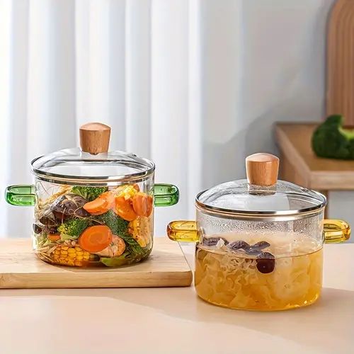 Clear Borosilicate Glass Cooking Pot with Amber Handles